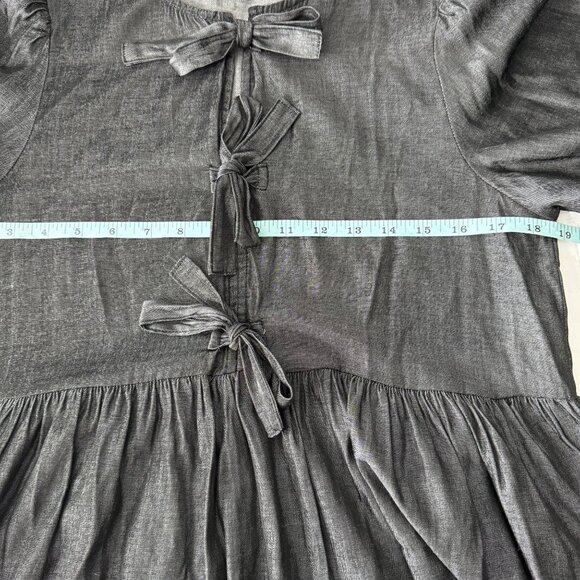 Cloud Ten S Metallic Black Bow Detail Long Sleeve Babydoll Dress - Picture 10 of 13